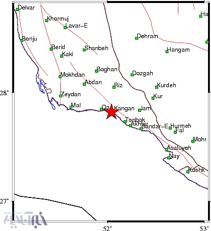 زلزله ۴.۸ ریشتری در بندر کنگان  استان بوشهر