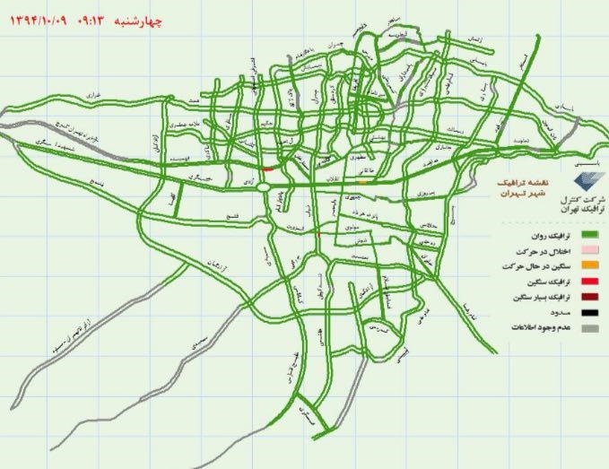نقشه ترافیکی تهران 9 دی