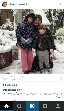سید حسن خمینی و فرزندانش در نخستین برف پاییزی