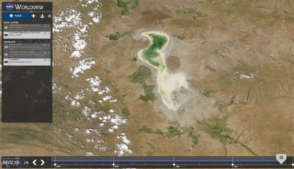 وضعیت «بحرانی» دریاچه اورمیه به روایت آخرین تصویر ماهواره‌ای ناسا