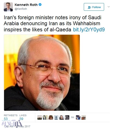 عکس| واکنش دیده بان حقوق بشر به مقاله ظریف در نیویورک تایمز