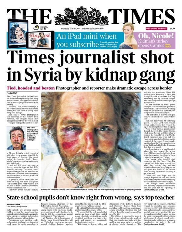 تصویر صورت‌های مضروب شده روزنامه نگاران تایمز روی جلد رفت