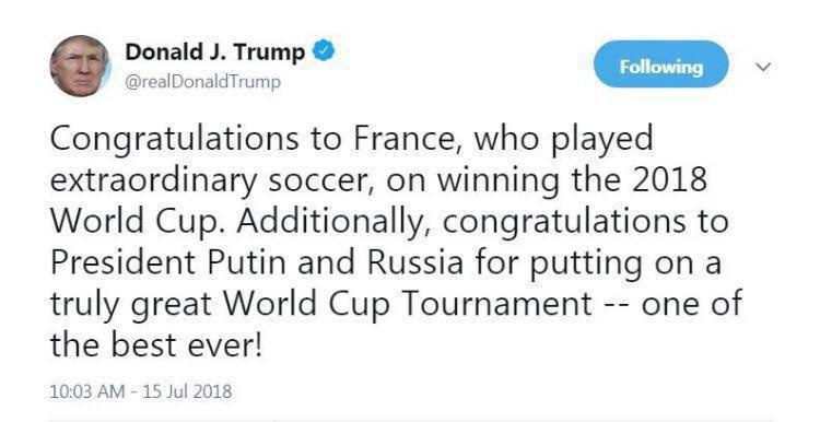 تبریک ترامپ برای قهرمانی فرانسه
