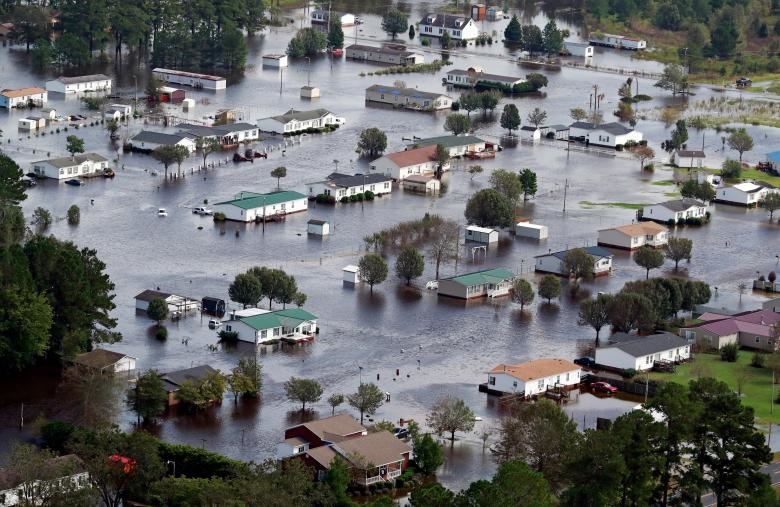 خانه‌های سیل زده ایالت  کارولینای شمالی در طوفان فلورنس