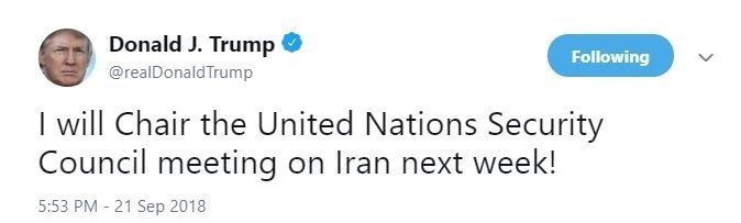 ترامپ:‌ ریاست نشست شورای امنیت درباره ایران را برعهده خواهم داشت