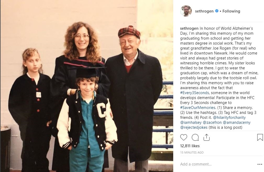 عکس خانوادگی ست روگن برای آگاهی‌رسانی درباره آلزایمر