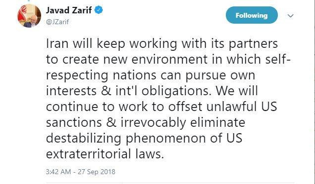 دیدارهای فشرده ظریف در نیویورک/وزیر امور خارجه: برای بی‌اثر کردن تحریم‌ها تلاش می‌کنیم