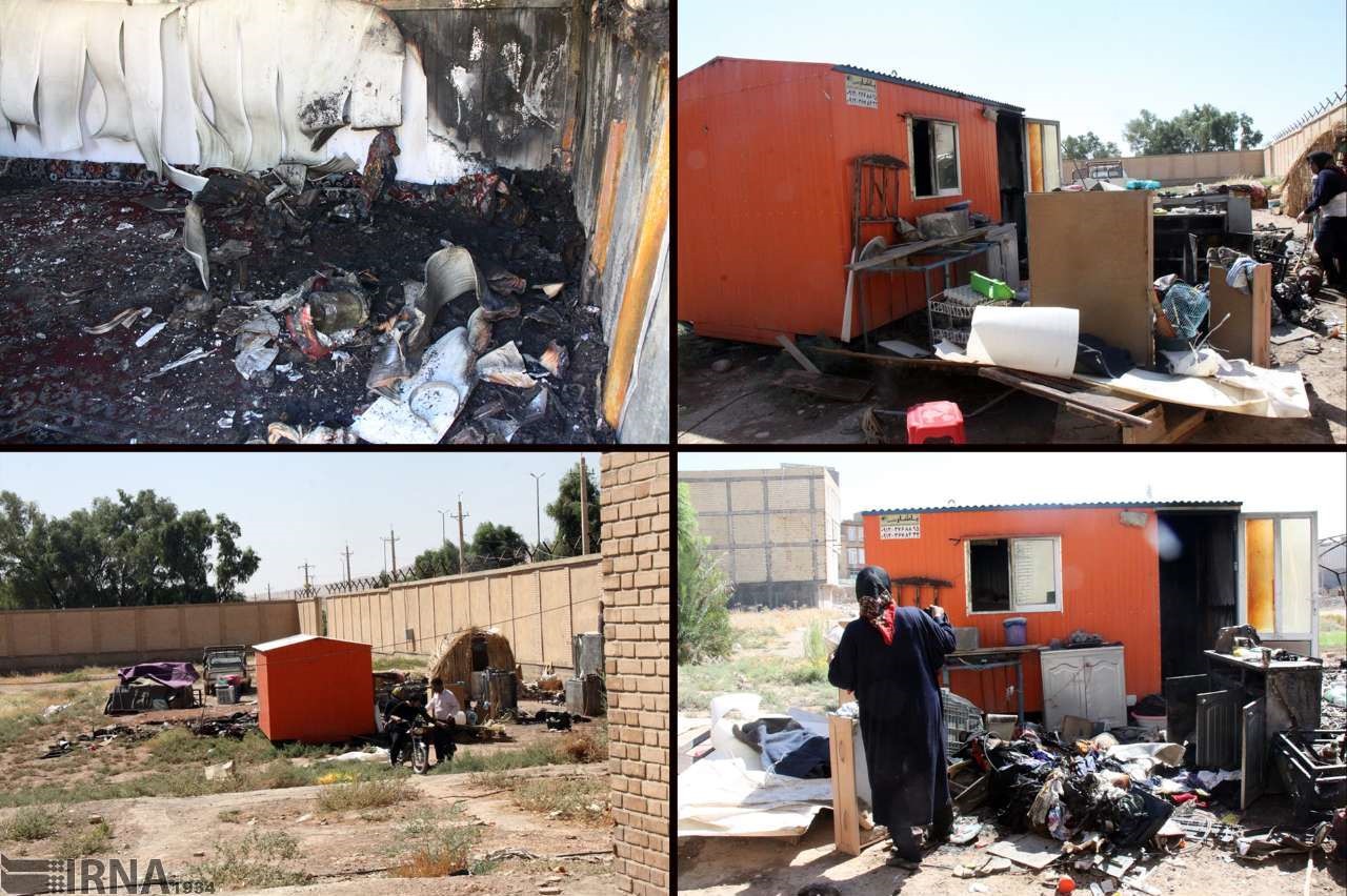 آتش‌سوزی کانکس و چادر زلزله زدگان در قصرشیرین کرمانشاه 