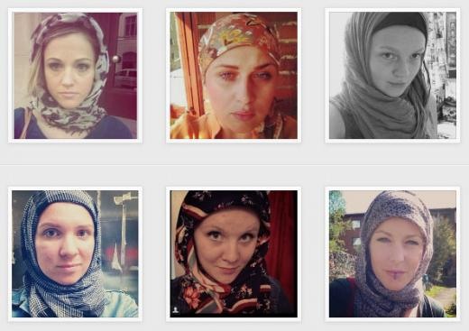 زنان معترض سوئدی، در حمایت از یک زن محجبه،‌ روسری پوشیدند
