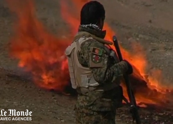 فیلمی از به آتش کشیدن مواد مخدر و مشروبات الکی در افغانستان 