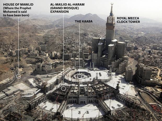 ویران شدن مکان تولد حضرت محمد(ص) و جایگزین کردن آن با یک کاخ سلطنتی