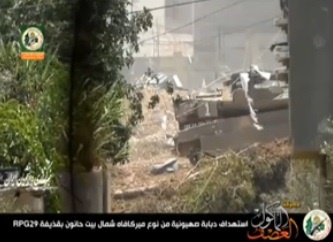 تصاویری از هدف قرار گرفتن یک تانک ارتش رژیم‌صهیونیستی در غزه