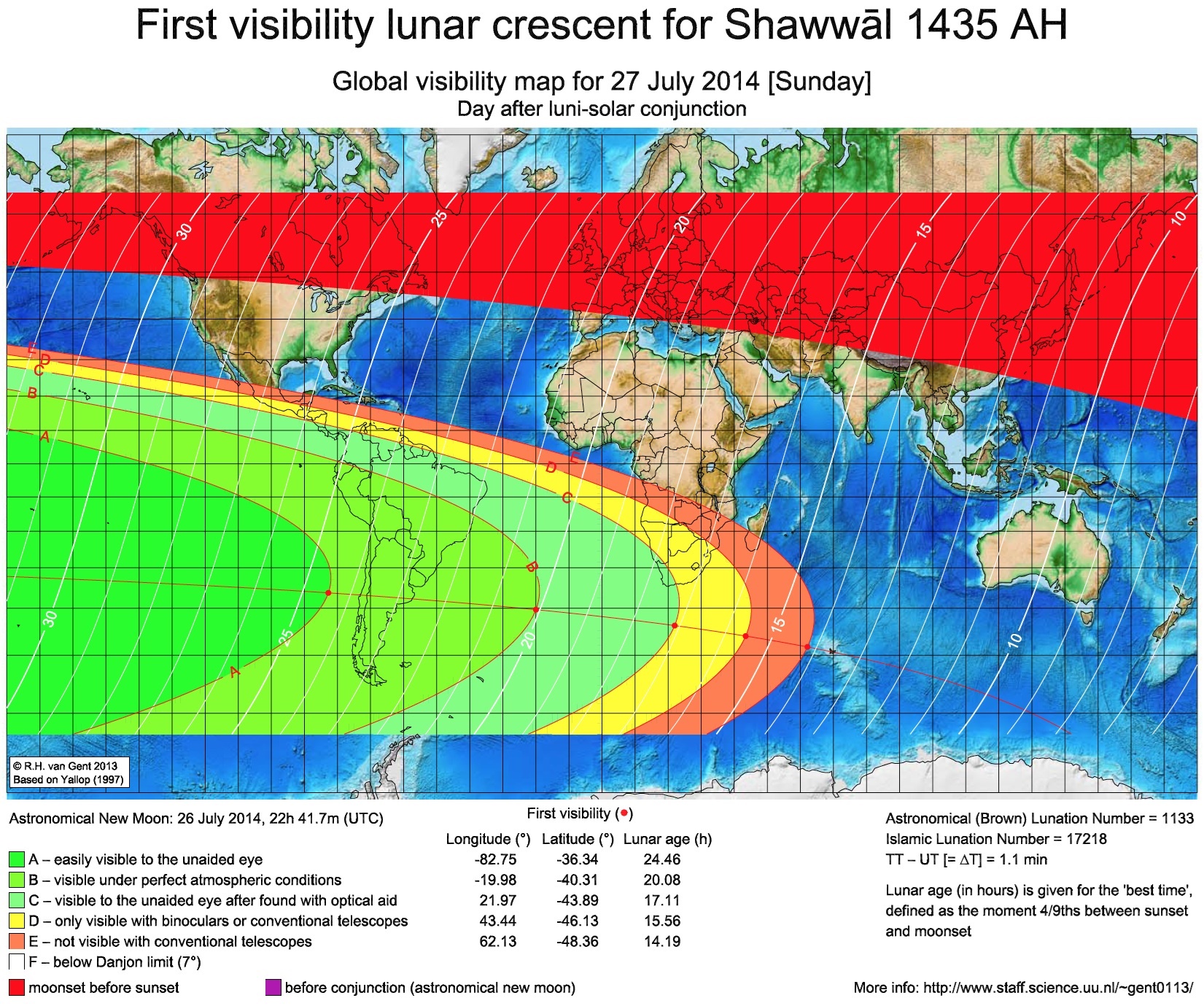 منبع نقشه رویت‌پذیری هلال شوال ۱۴۳۵ در سراسر جهان