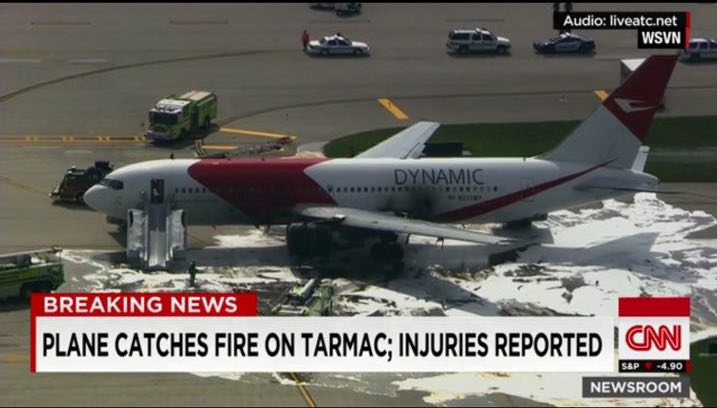 آتش گرفتن بوئینگ 767 در فرودگاه فلوریدای آمریکا/ نجات 101 مسافر در 6 دقیقه