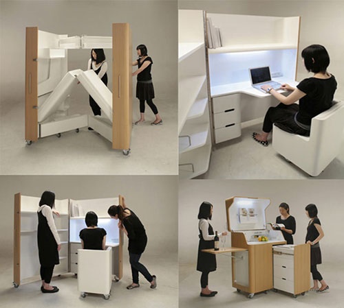 چمدانی که تبدیل به اتاق و دفتر کار می‌شود!/طرح ژاپنی‌ها برای خانه‌های کوچک