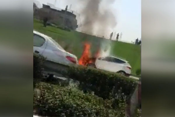 فیلم | آتش گرفتن سانتافه در اتوبان نیایش تهران