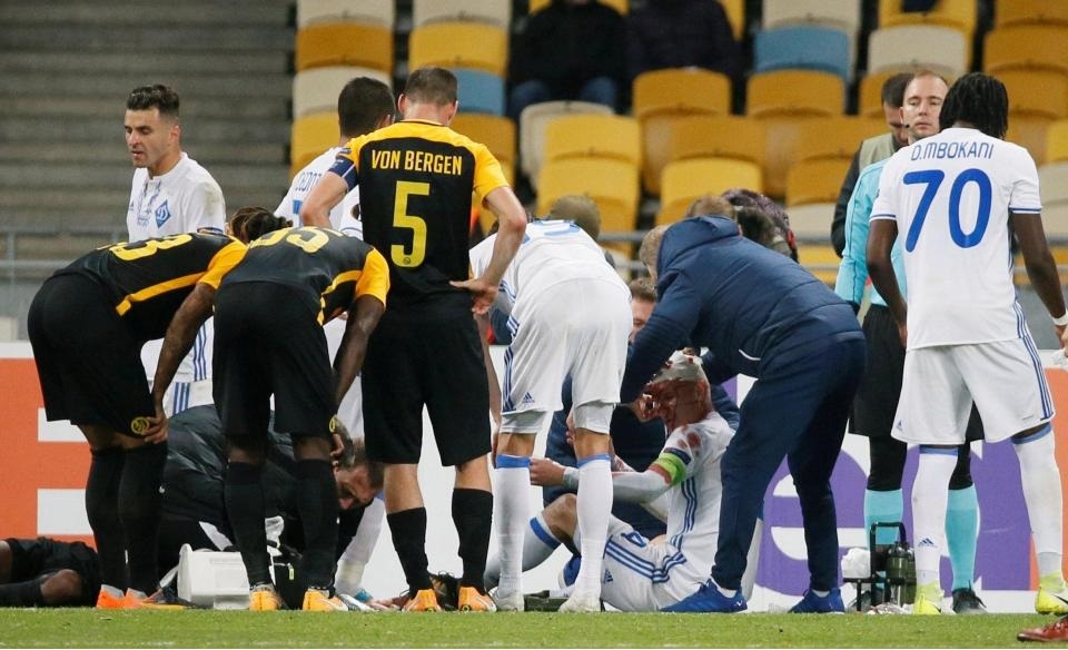 تصاویر | حضور بازیکن دیناموکیف در زمین فوتبال با سر خونین