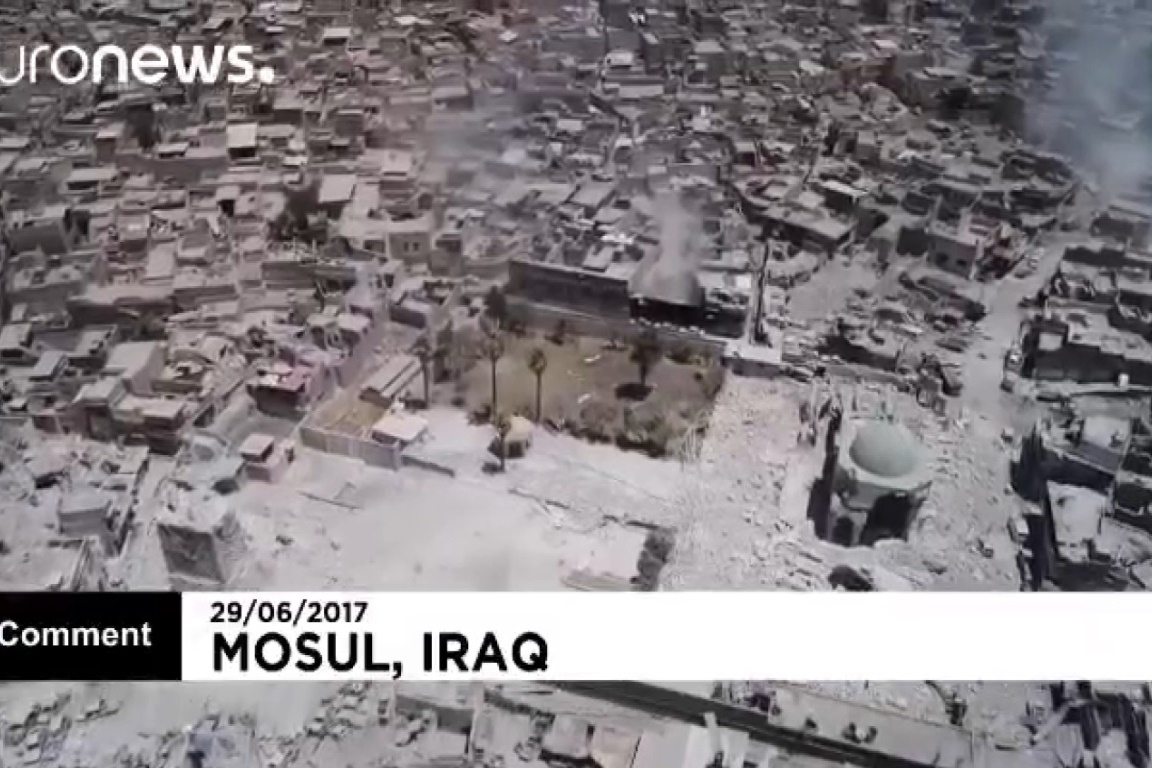 فیلم | تصاویر هوایی از ویرانی‌های موصل و مسجد باستانی نوری