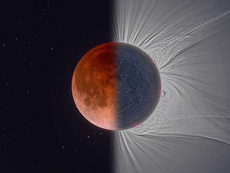 عکس | تصویر نجومی روز ناسا: نمای فوتوشاپی منحصربه‌فرد از خورشیدگرفتگی و ماه‌گرفتگی