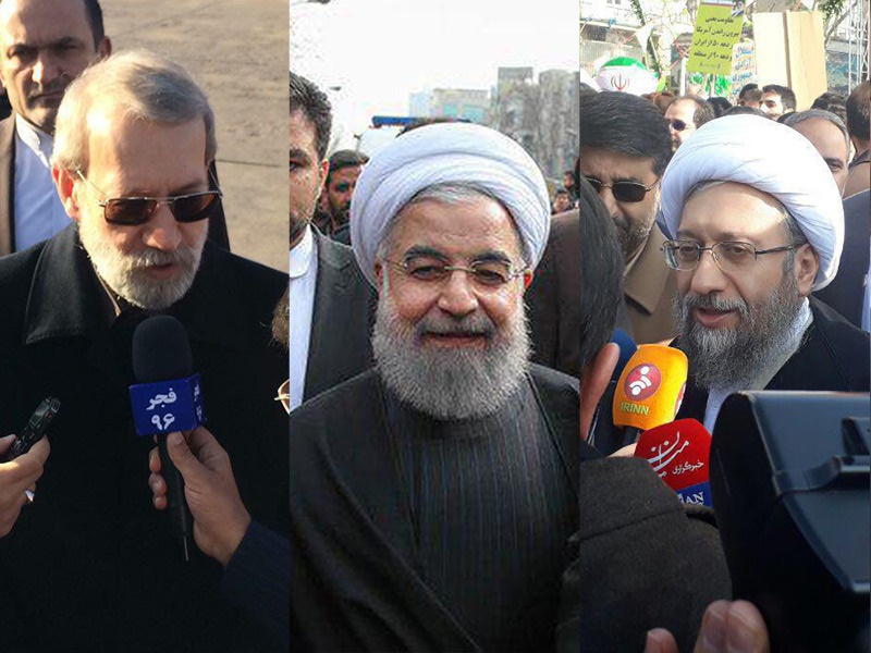 حضور روسای سه قوه در جمع راهپیمایان تهرانی و شیرازی