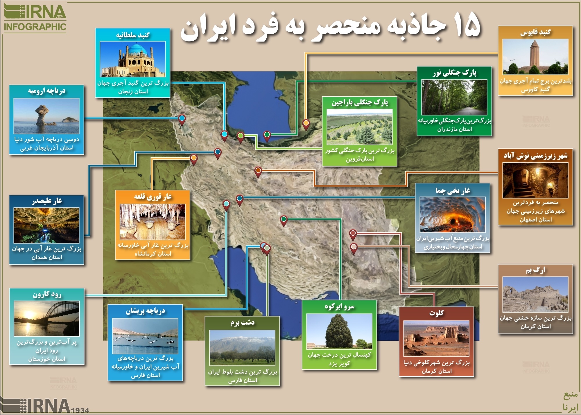 اینفوگرافیک | ۱۵ جاذبه گردشگری منحصر به فرد در ایران