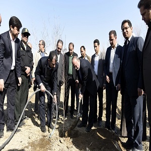 استاندار البرز نهال میوه غرس کرد/اجرای طرح بیابان زدایی در ۴۰ هزار هکتار کانون بحرانی البرز