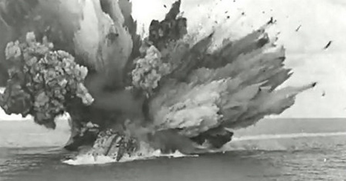 فیلم به‌جامانده از انفجار یک ناو جنگی در جنگ جهانی دوم